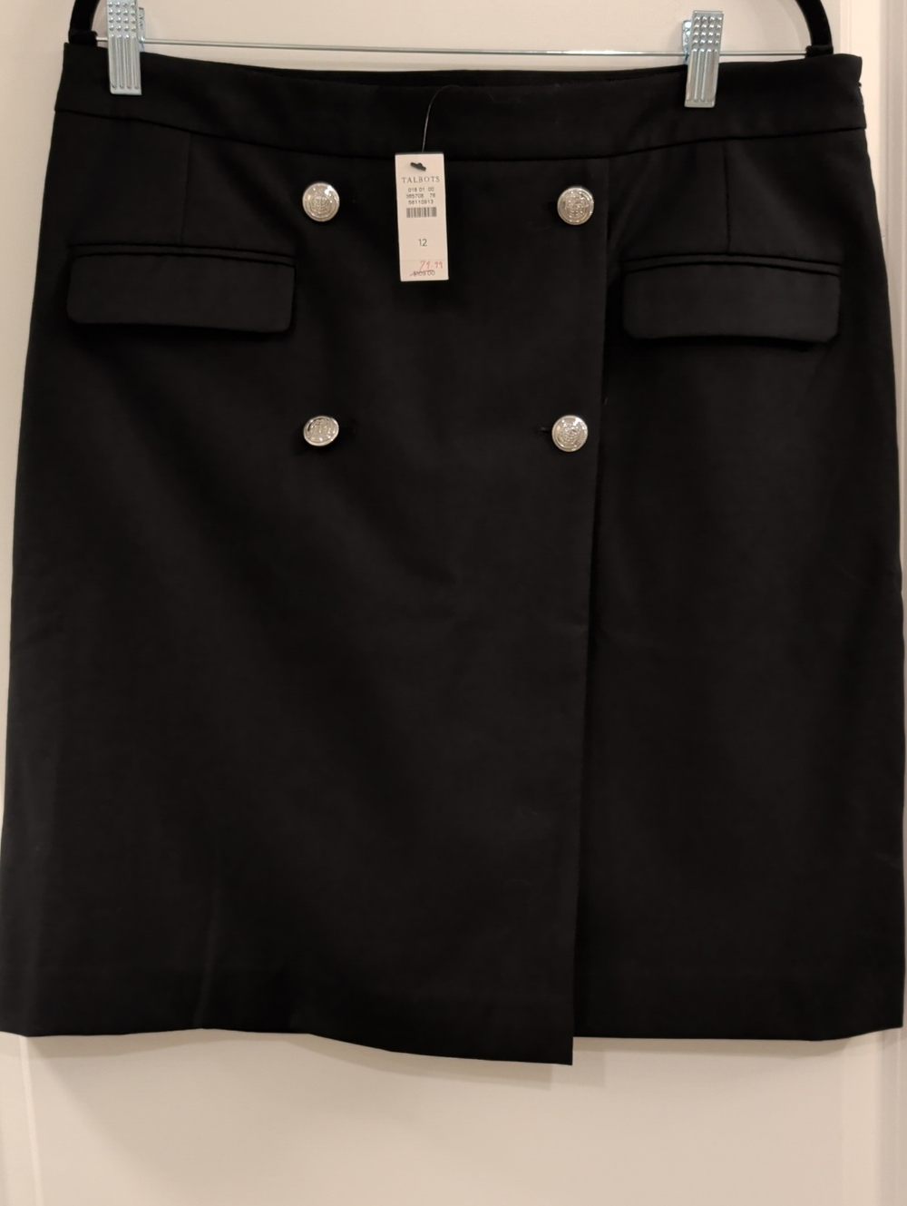 Talbots $109 NWT  Black Double-Breasted Skirt with Silver Buttons